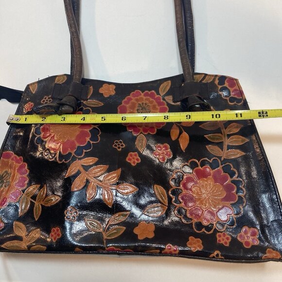 Tooled Leather Tobacco Handbag Purse Shoulder Bag Floral‎ Flowers Zipper Closure - Picture 15 of 16